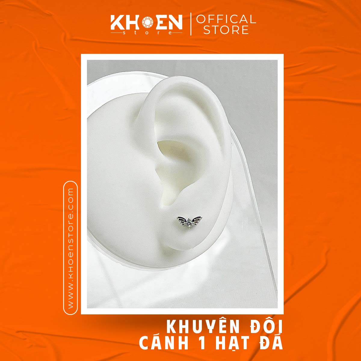 (1 Chiếc) Khuyên Đôi cánh 1 hạt - Đá Zircon - Khoen Store