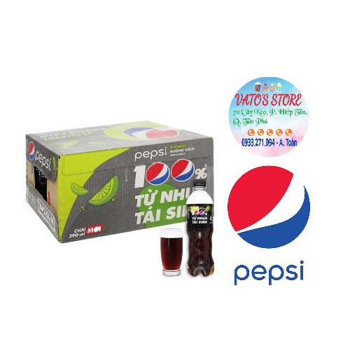 Thùng 24 chai nước ngọt Pepsi không calo vị chanh 390ml / Lốc 6 chai nước ngọt Pepsi không calo vị chanh 390ml