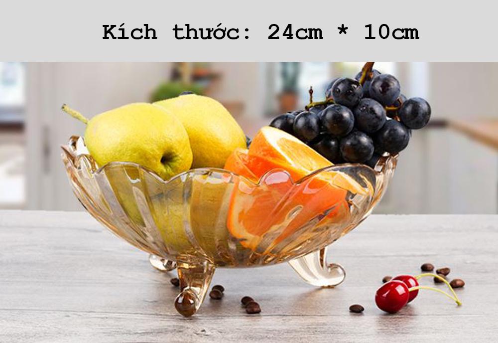 Thố trái cây thủy tinh 3 chân màu vàng