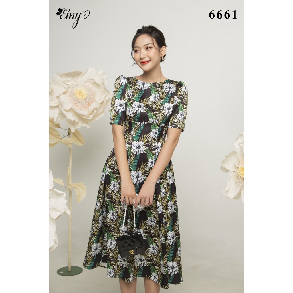 Đầm EMY EM6661 Xoè Midi Cổ Tròn Có Túi