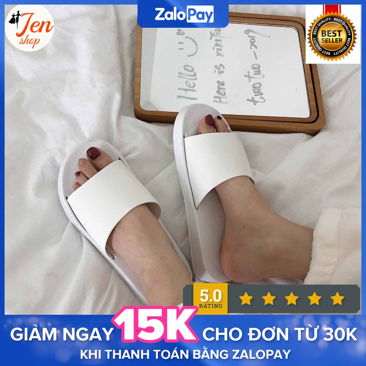 Dép lê quai ngang basic màu trơn Full đen, trắng