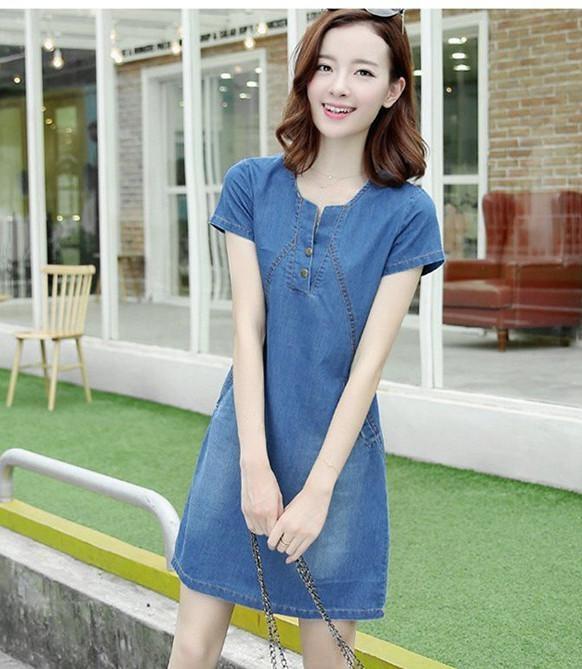 ĐẦM JEAN SUÔNG NỮ CỔ V CAO CẤP