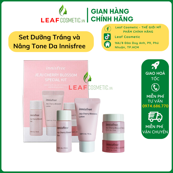 Set Dưỡng Trắng Da và Nâng Tone Innisfree Cherry Blossom Special Kit 4 món