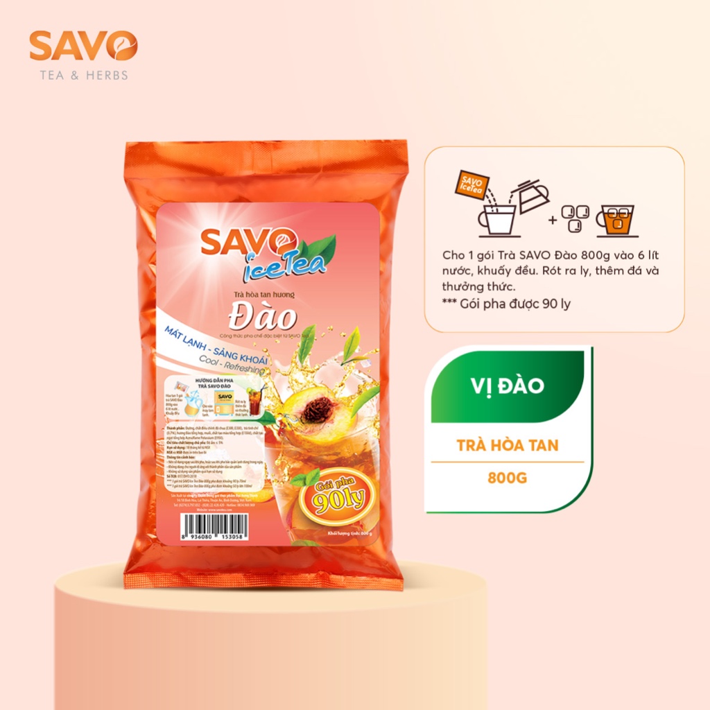 Trà Đào Hòa Tan SAVO (Peach Icetea) - Túi 800g