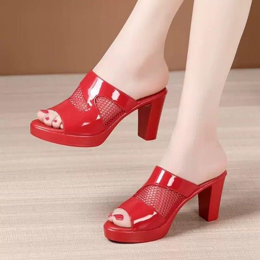 Dép cao gót phối lưới 7p  cao cấp