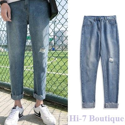 [HCM]Quần Jean Nam Xanh Không Lai Ống Rộng (Trên Mắc Cá Chân)