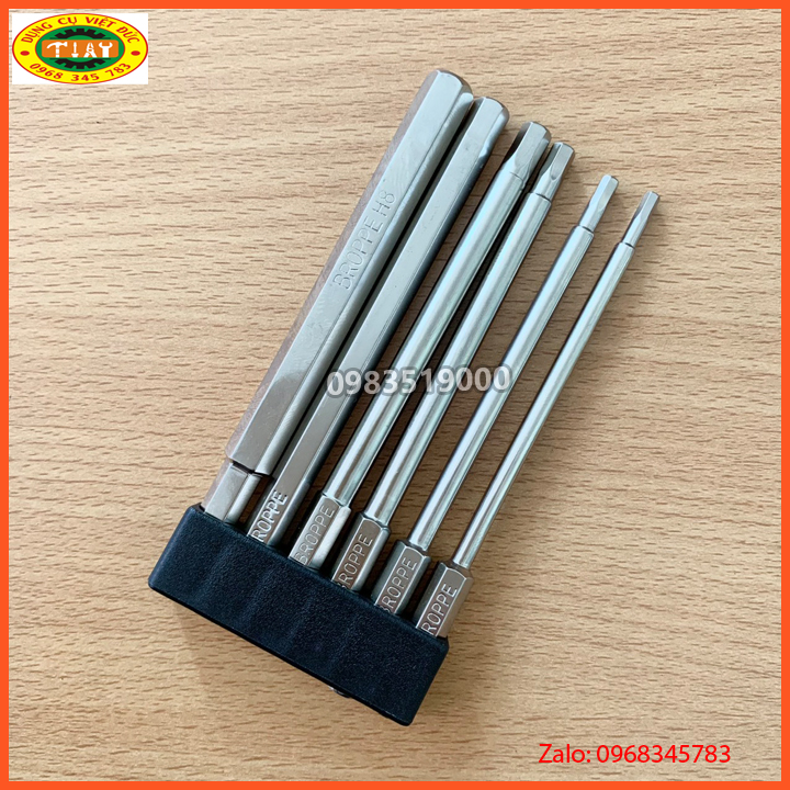 Bộ 6 đầu lục giác dài 100mm dành cho khoan, máy bắn vít