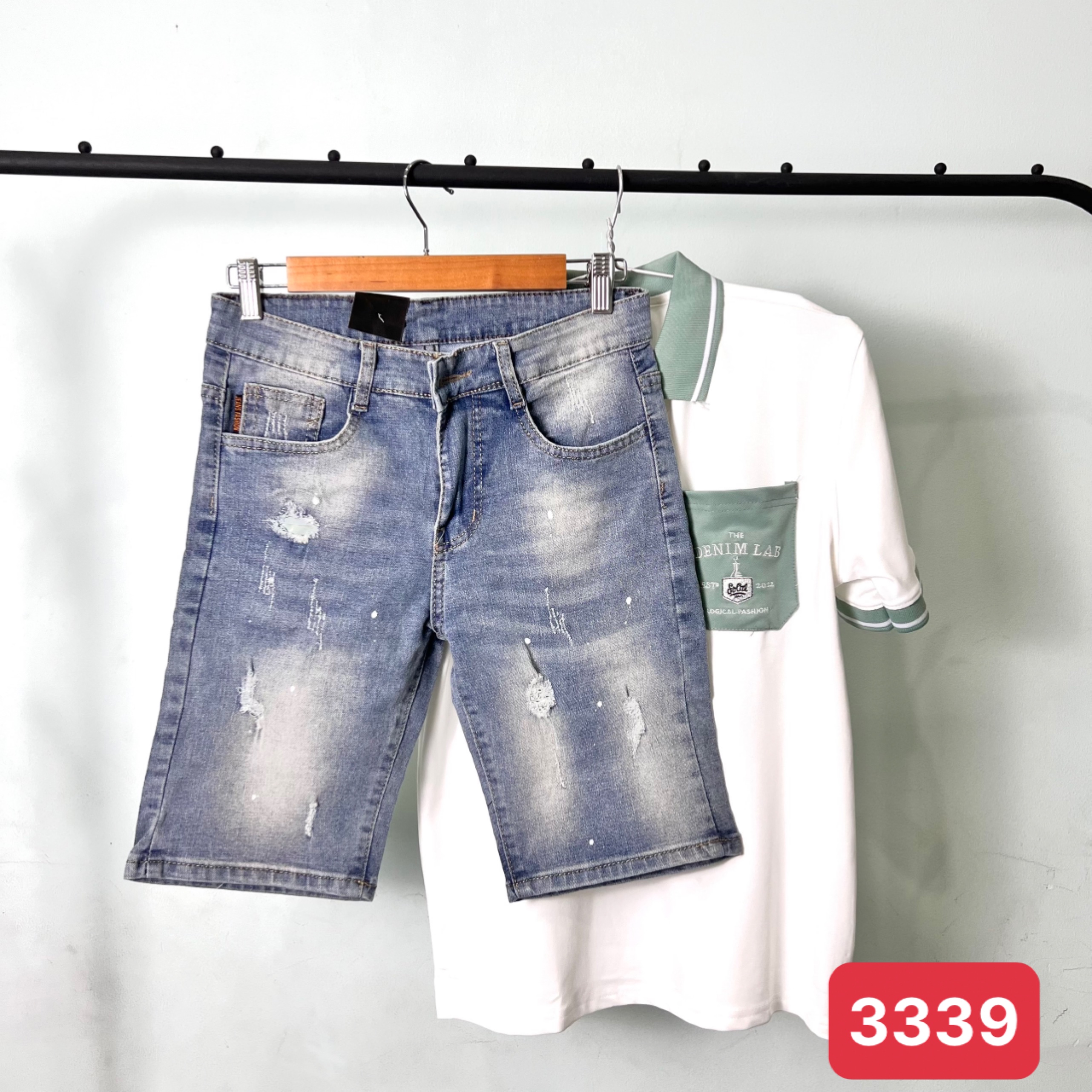 Quần short jean nam rách kiểu cao cấp màu xanh king168 sjna3339