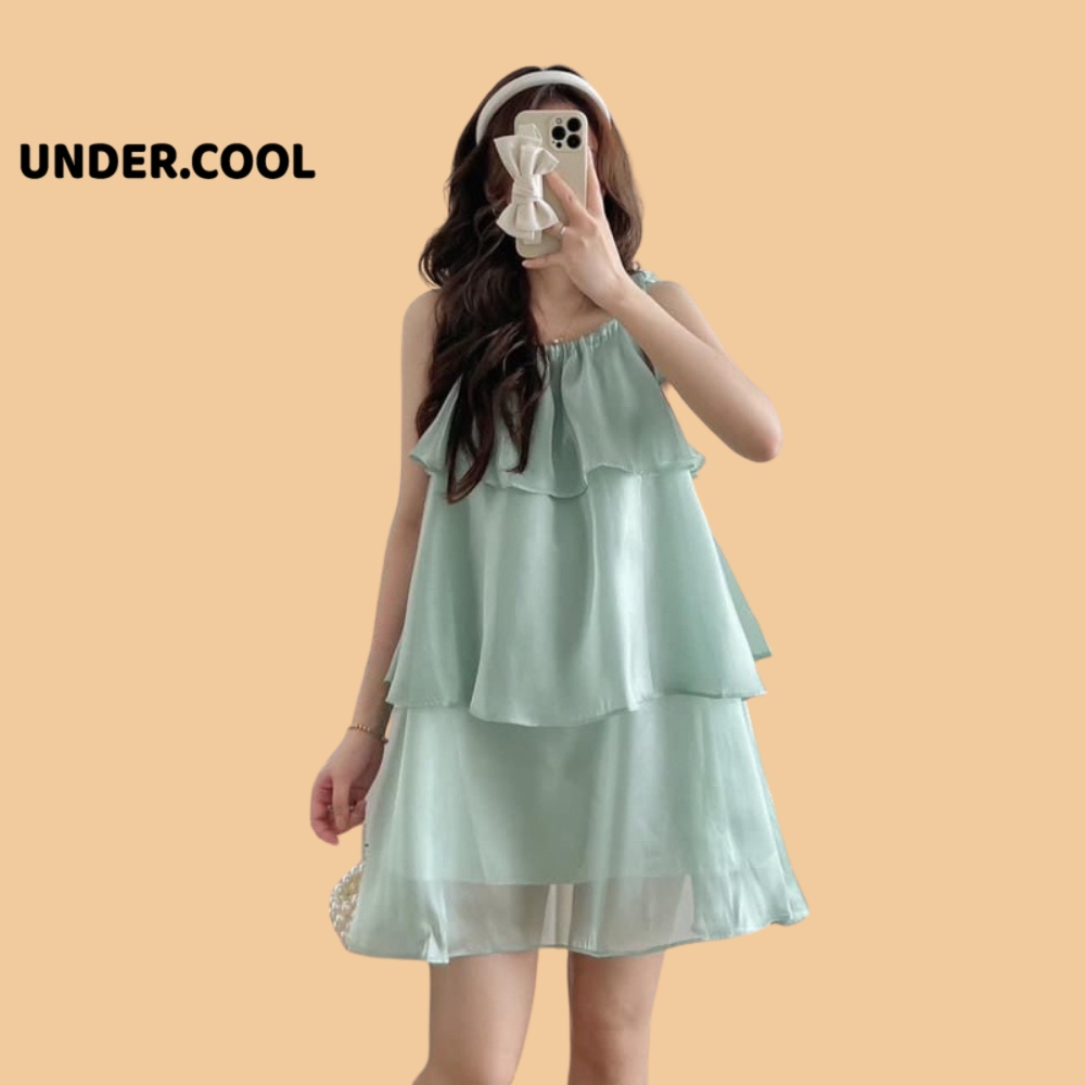 Váy voan cổ yếm undercool, xoè 3 tầng sát nách tiểu thư