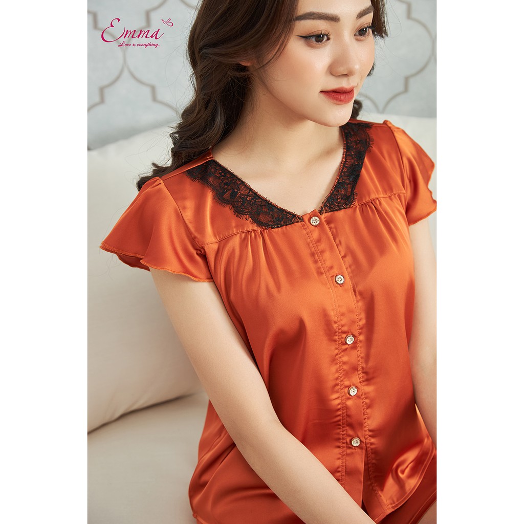 Bộ Mặc Nhà Lụa Emma Áo Ngắn Tay Cánh Tiên Lụa, Quần Short EHSLU.21.019.08