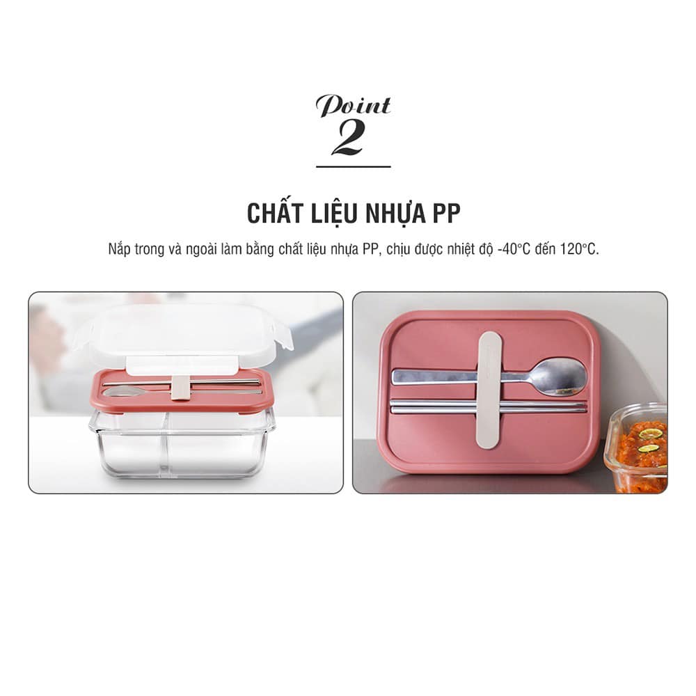 Hộp Cơm Thủy Tinh Lock&Lock Kèm Muỗng Đũa 930ml LLG991CL