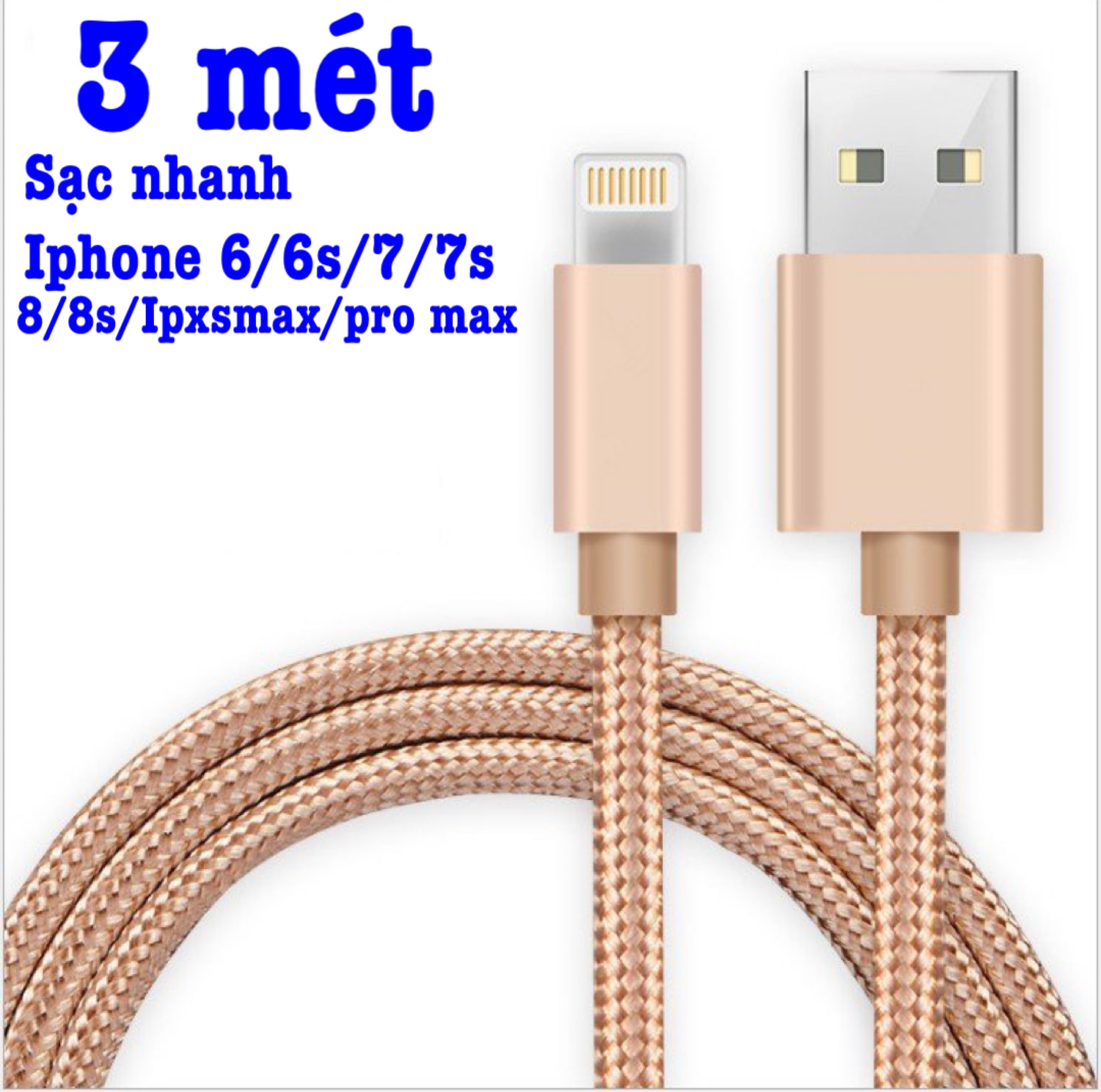 DÂY CÁP SẠC NHANH IPHONE 3 MÉT DÂY DÙ XOẮN XỊN DÂY SẠC IPHONE DÒNG 6/6s/7/7+/8/8+/IPX - DÀI 3 MÉT - DÂY BỌC DÙ SẠC NHANH TIỆN LỢI - AN TOÀN BỀN BỈ