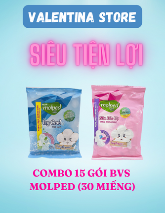 Combo 30 miếng băng vệ sinh Molped có cánh (15 gói)