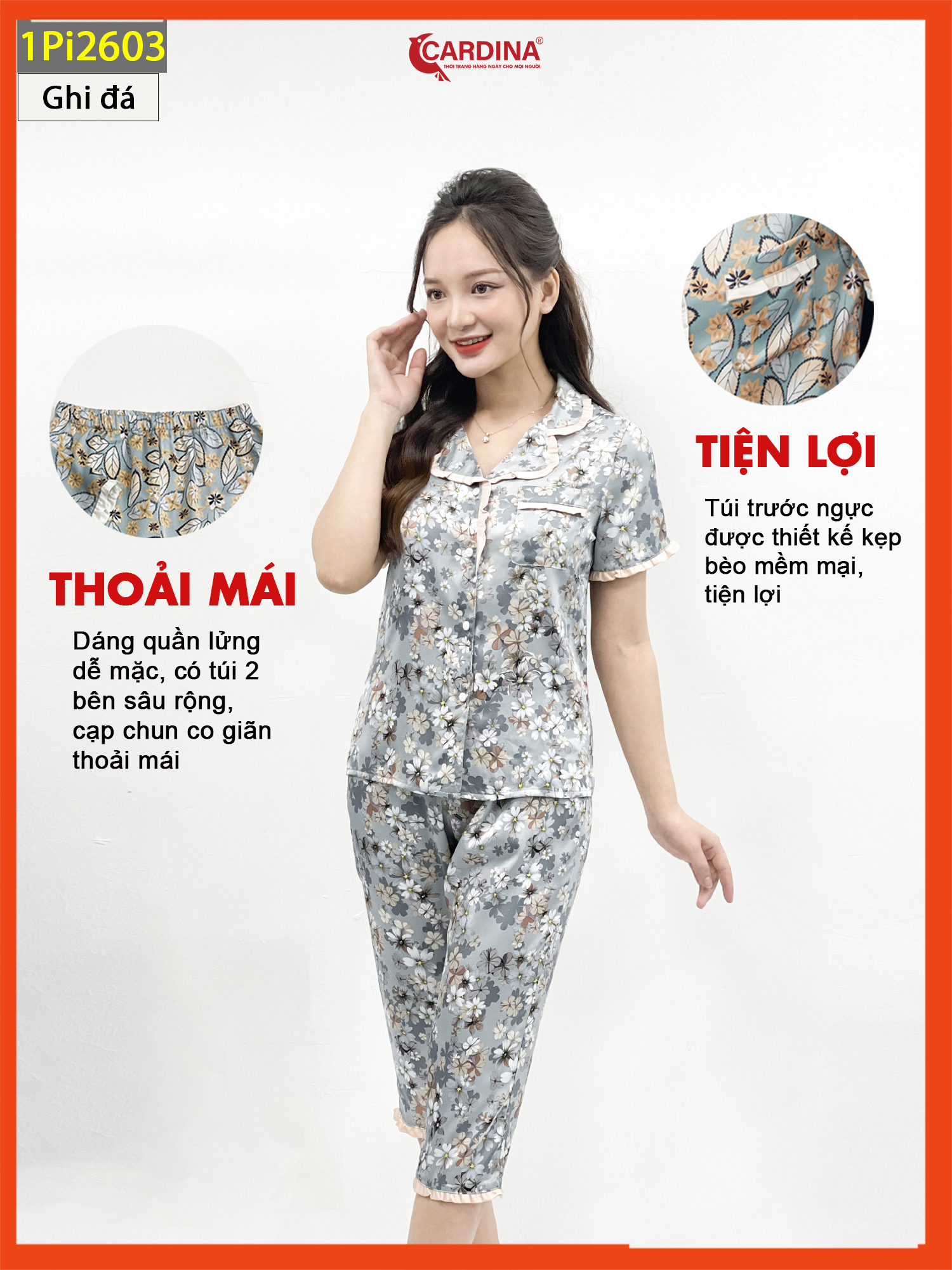 Đồ Bộ Pijama Nữ 𝐂𝐀𝐑𝐃𝐈𝐍𝐀 Chất Lụa Satin Nhật Họa Tiết Tinh Tế 1Pi26