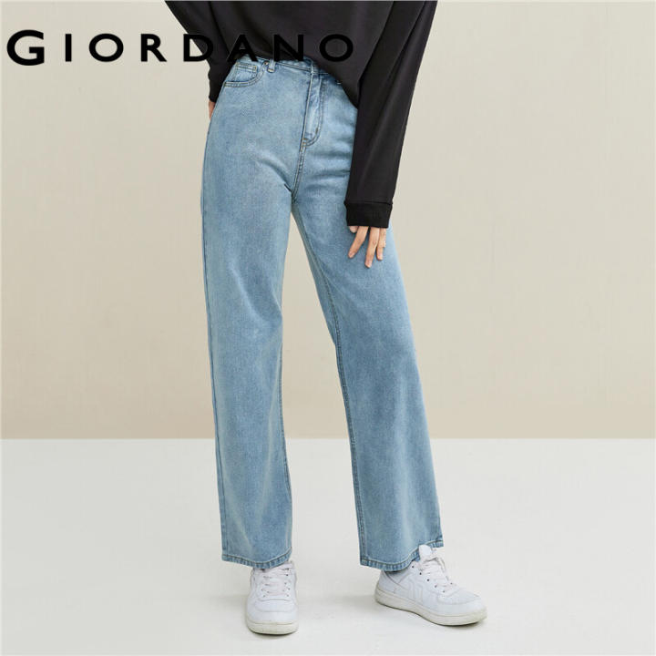 Quần Jean dài nữ cạp cao ống suông thoải mái chất cotton thuận thương hiệu Giordano Free Shipping 05411082