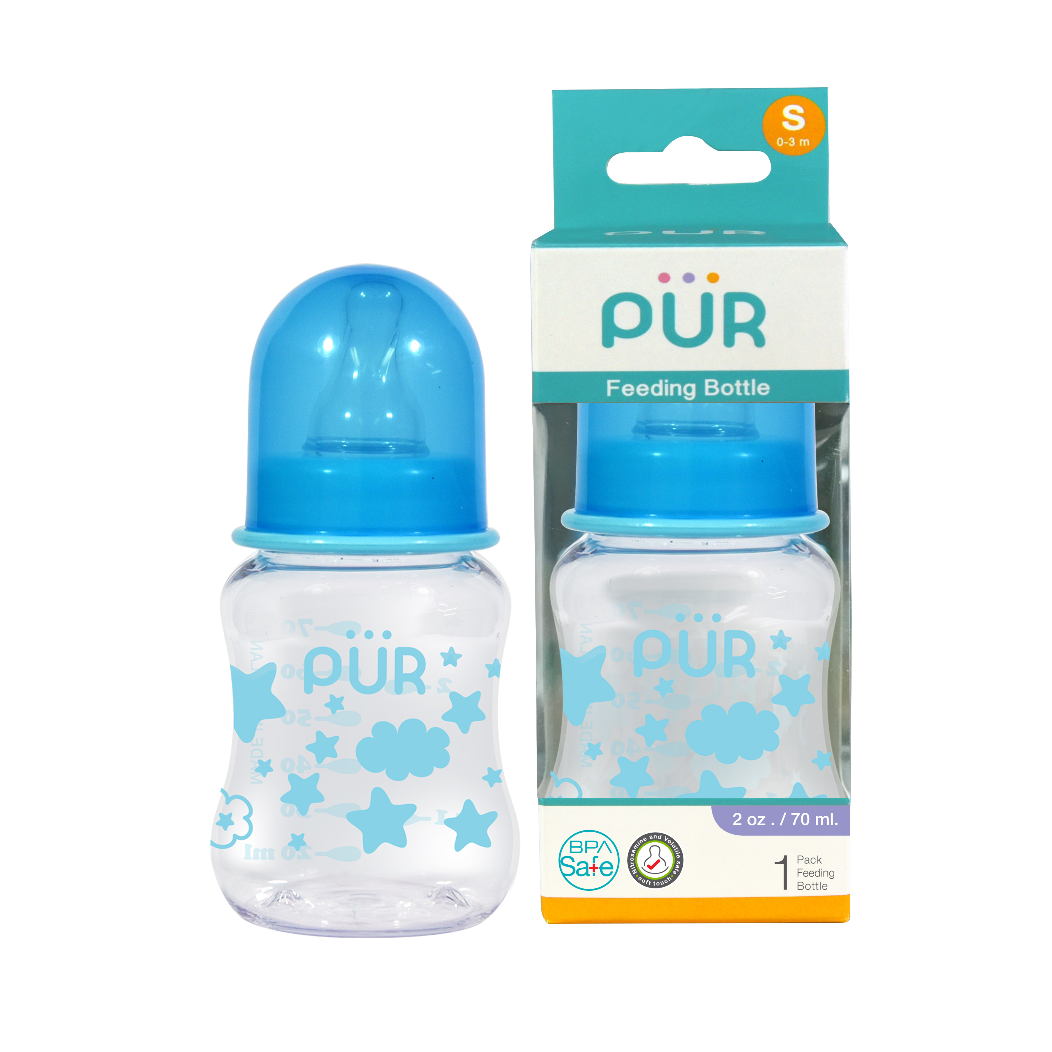 Bình sữa cổ thường thân thon có eo Pur 70ml, 140ml, 240ml