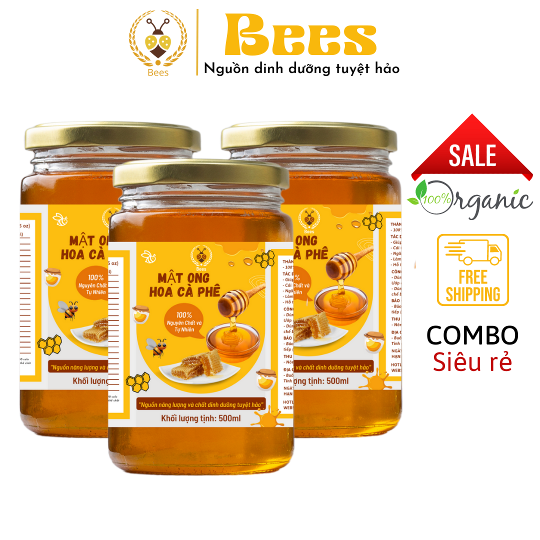 Combo 3 lọ mật ong rừng nguyên chất tự nhiên hoa cà phê 500ml siêu tiết