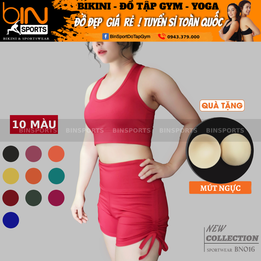 BÁO GIÁ XƯỞNG ĐỒ TẬP GYM YOGA | Shopee Lazada Sendo Tiki mới nhất 40 Đồ Tập Gym Yoga Nữ Bộ Quần Đùi Dây Rút Áo Bra Kèm Mút Cao Cấp BinSports BN016