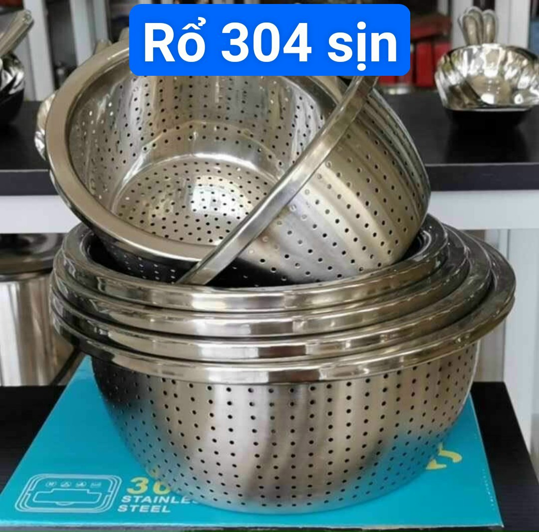 Rổ inox 304 Loại Dày size 24cm-26cm-28cm-30cm rổ đựng rau rửa thực phẩm vo gạo inox ko gỉ đa năng không kèm thau