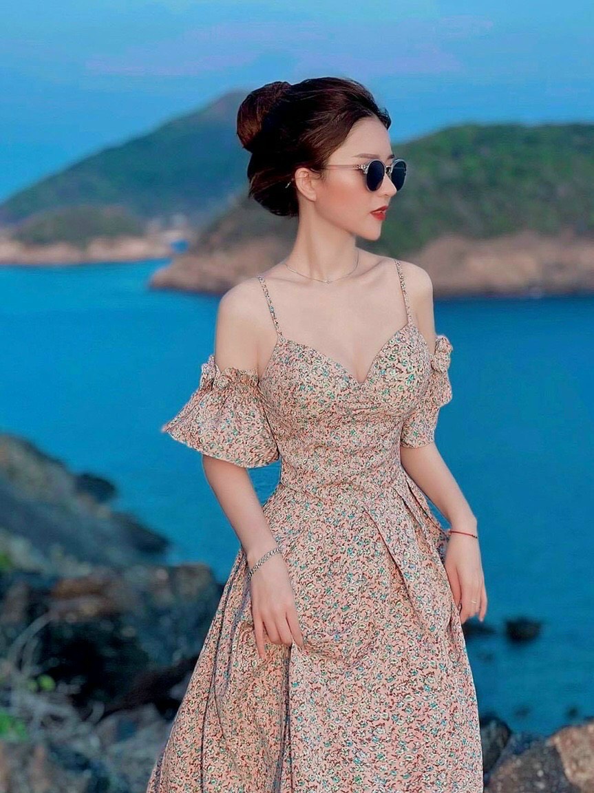 [Đầm mới] đầm maxi lụa hoa hai dây có mút ngực kiểu đầm maxi tiểu thư chất lụa dày dặn mịn da thời trang thiết kế LANCHI