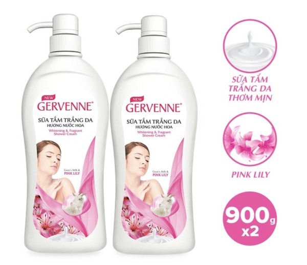 Combo 2 Chai Sữa tắm trắng da Gervenne Pink Lily 900gr/chai