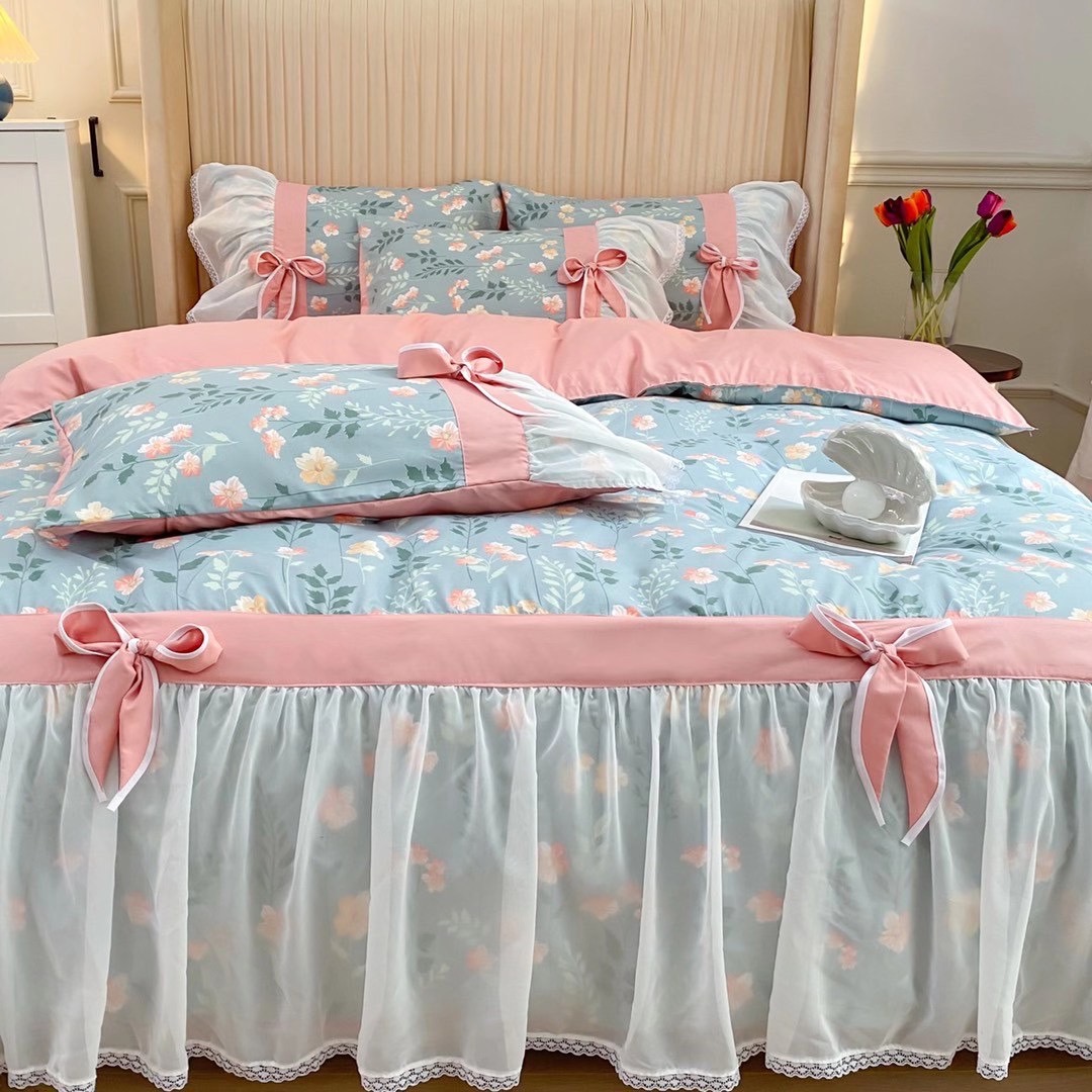 Bộ chăn ga cotton viền bèo