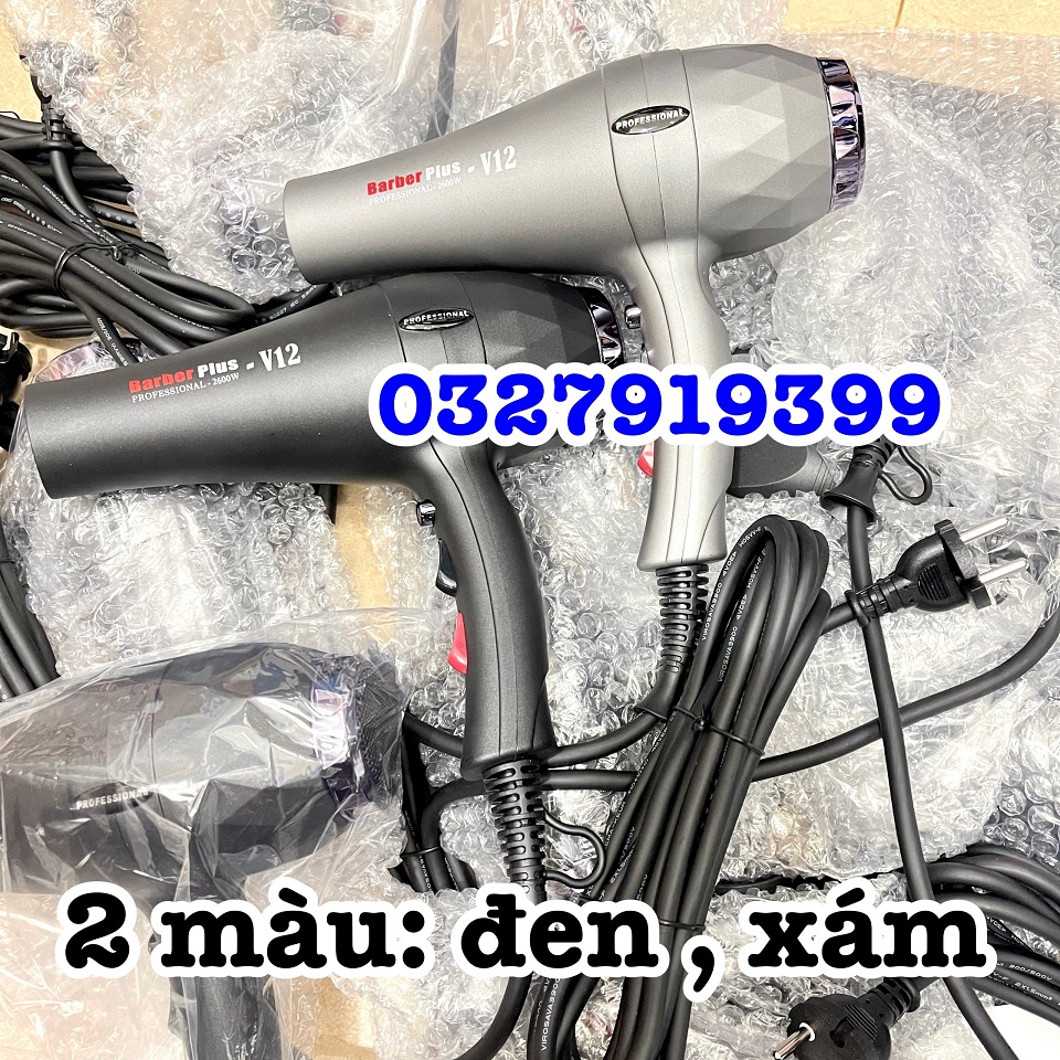 Barber Plus Máy sấy tóc V12 2600W cao cấp 3m3và 2 đầu sấy tạo kiểu cho mái tóc bóng mượt và không bị xoăn rối