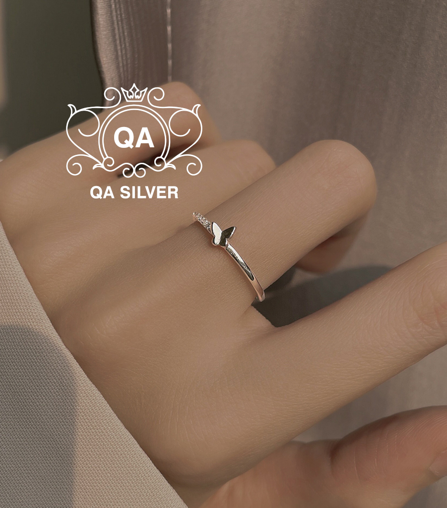 Nhẫn bạc 925 nữ hồ điệp bướm đính đá rãnh trượt freesize S925 BUTTERFLY QA SILVER Ring RI231201