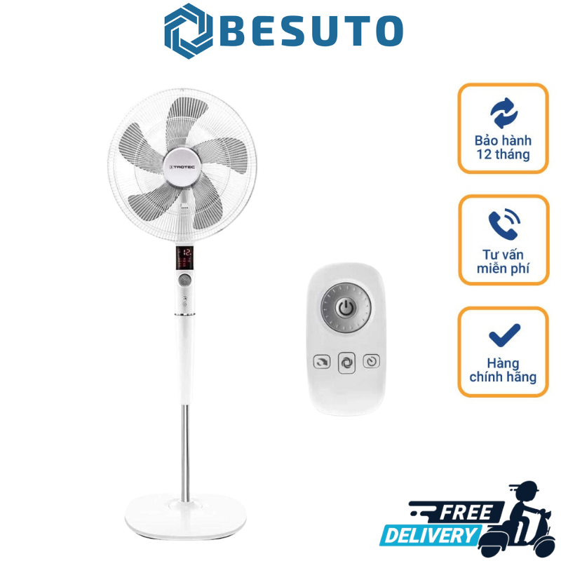 TROTEC Design standing fan TVE 26 S / TVE 24S, silent fan, 26 fan levels, automatic 85° oscillation with shut-off function, 35 watts, infinitely adjustable from 120 to 137 cm