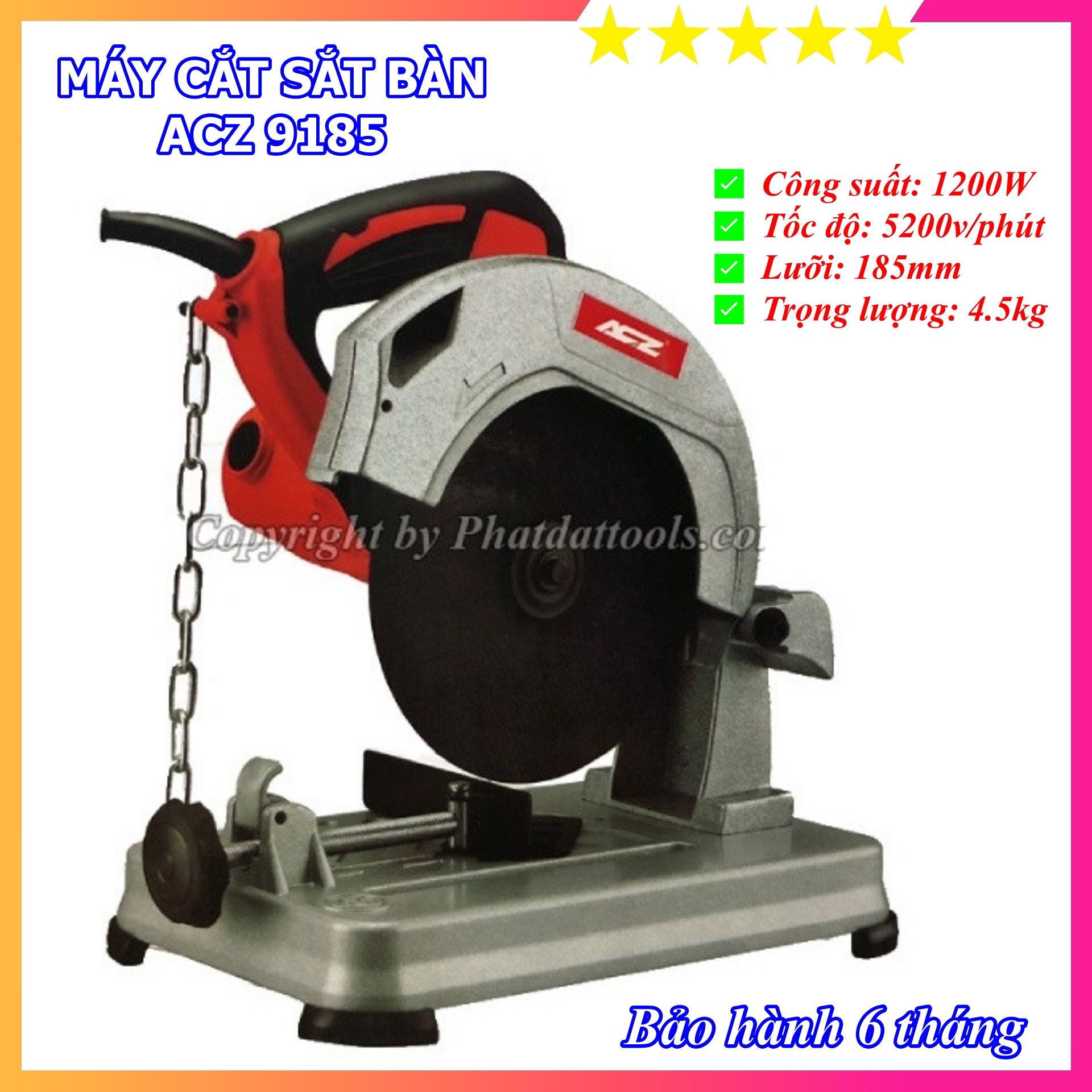 Máy Cắt Sắt Mini ACZ 9185 - Công Suất 1200W - Kèm Sẵn Lưỡi Đá - Cắt Hộp 3x6 - Bảo Hành 6 Tháng