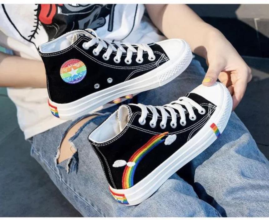 Giày thể thao sneaker nữ cao cổ cầu vồng thời trang trẻ trung giá rẻ