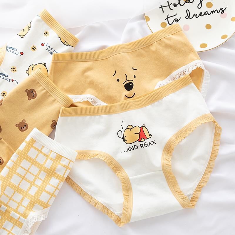 Combo 05 quần lót nữ cotton gấu vàng cute cao cấp phối nơ dễ thương - quần chip nữ dễ thương