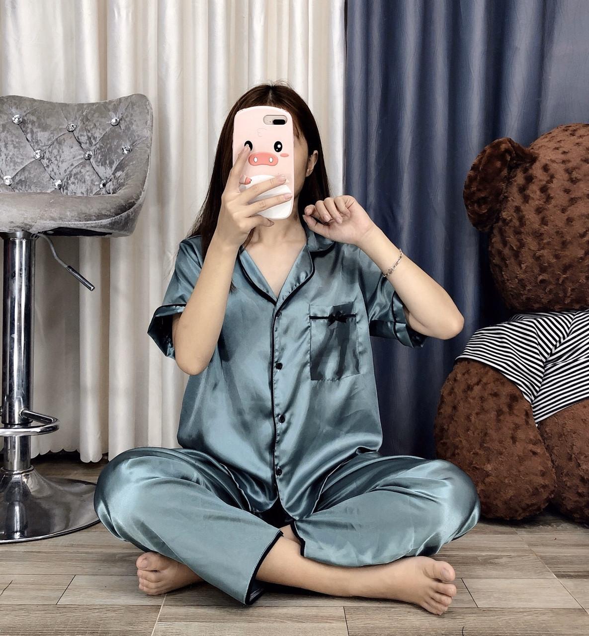 Đồ bộ pijama tay lỡ mặc nhà phi lụa lọa 1 hình thật