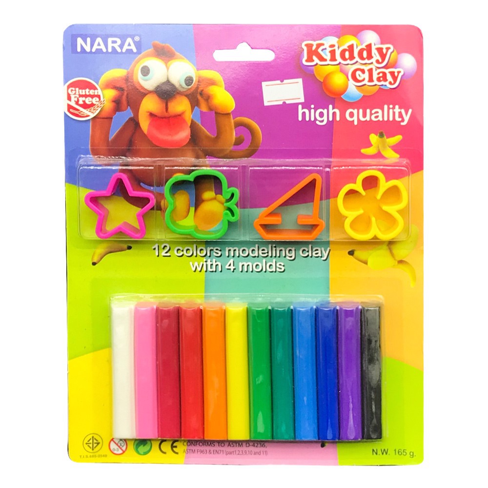 Đồ chơi vỉ 12 màu đất nặn + 4 khuôn kiddy clay - st-165-12+4sm