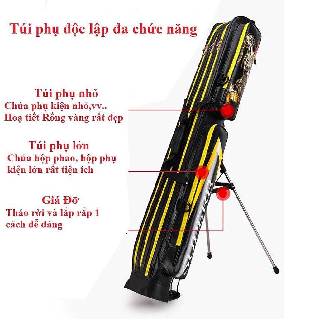 Bao Đựng Cần Câu cao cấp SuPer Dragon 2 ngăn và 3 ngăn,chất liêu da PU chống nổ chắc chắn.