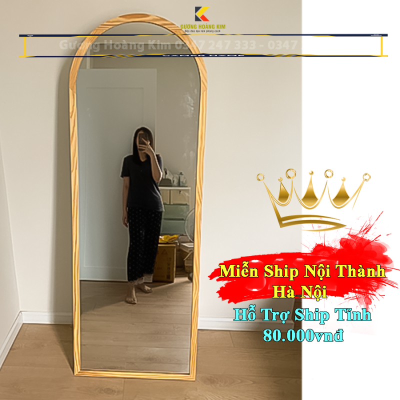 Gương soi toàn thân hoàng kim có hình mái vòm khung viền gỗ tự nhiên có chân đế mã GK-0003 _guonghoangkim Mirro
