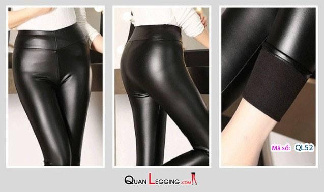 Quần da nữ PU lưng cạp cao nhiều size màu Đen QL52