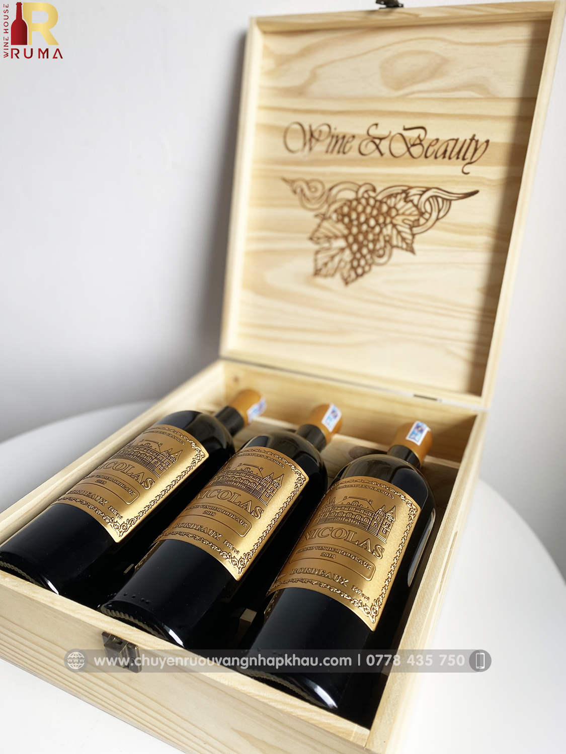 Set quà tặng 3 chai vang Pháp Nicolas Bordeaux