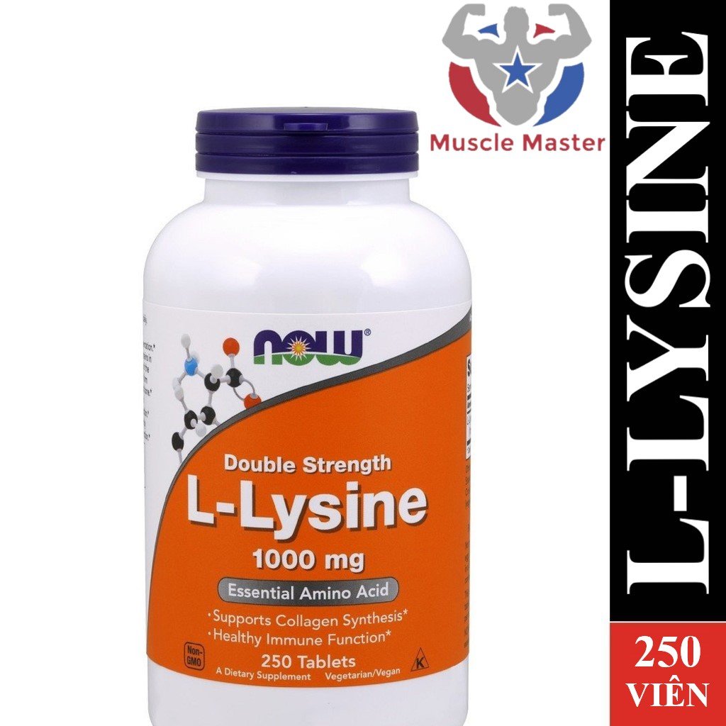 Viên Uống L-Lysine NOW Giúp Giảm Mụn Rộp  Herpes simplex-1 HSV-1
