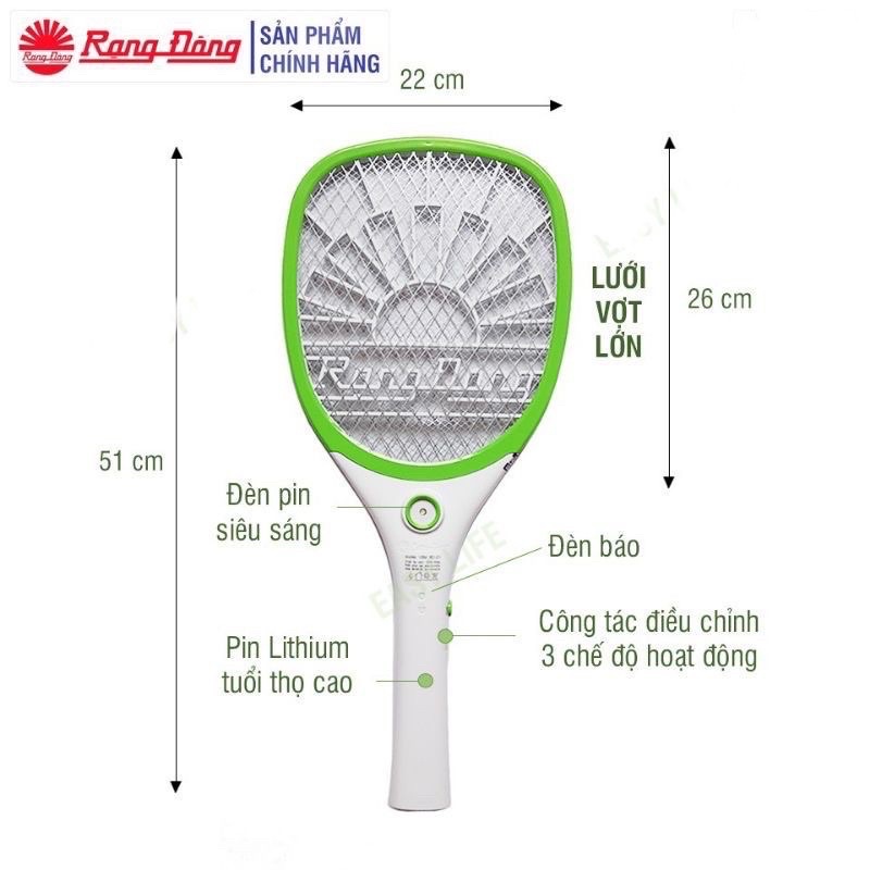 Vợt bắt muỗi điện tử Rạng Đông chính hãng(bảo hành 12 tháng)