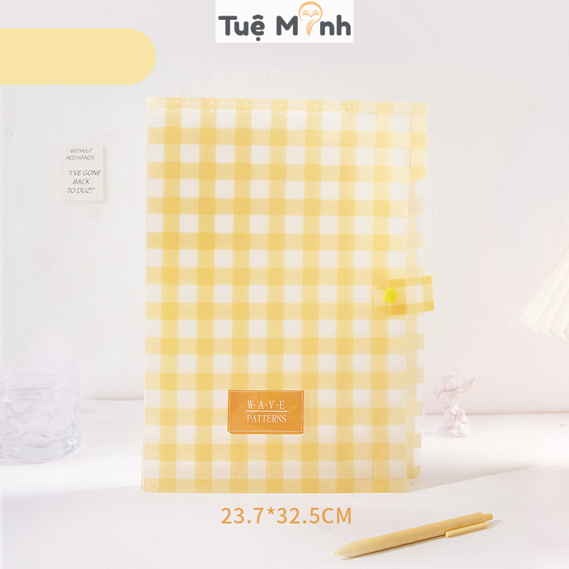 Túi đựng tài liệu A4 5 ngăn họa tiết caro K34, VPP Tuệ Minh file túi kẹp chống nước bụi bẩn