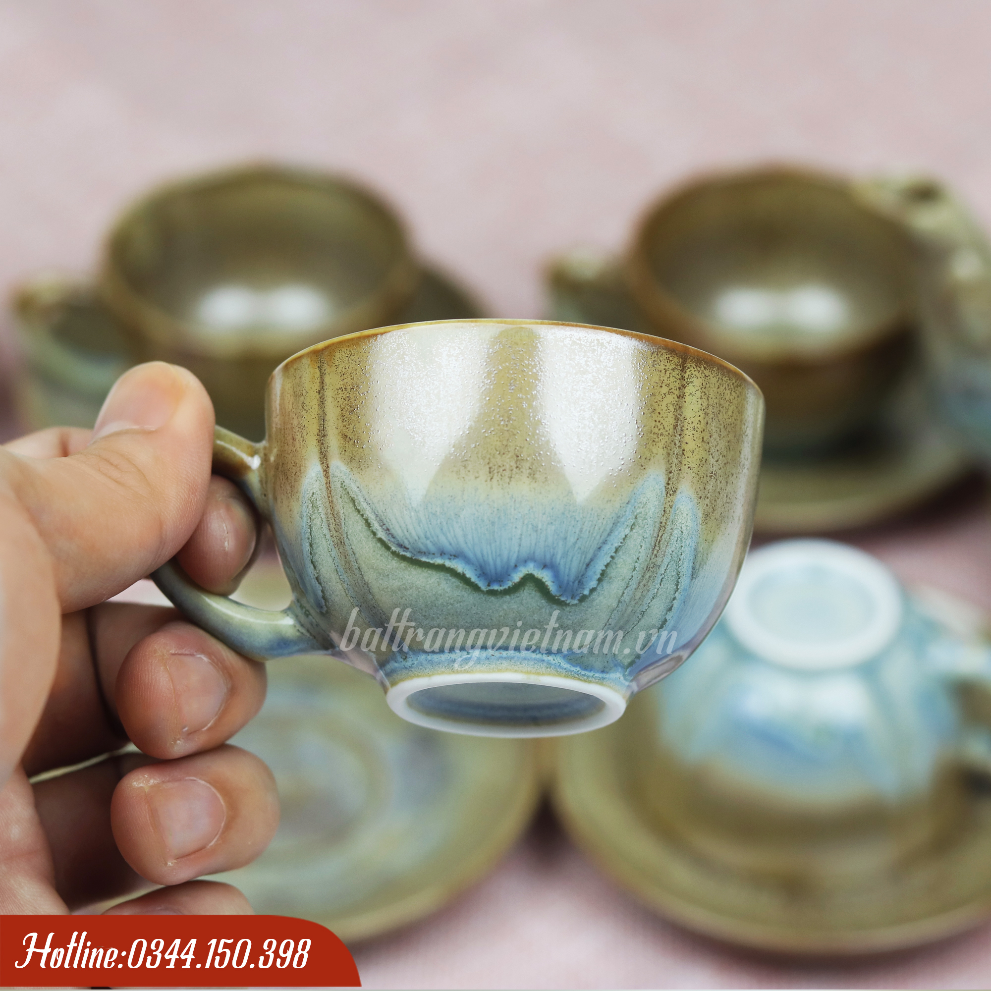Bộ ấm chén Bát Tràng men hỏa biến mật ong