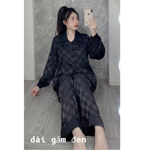 bộ ngủ pyjama tay dài - quần dài chát lụa gấm