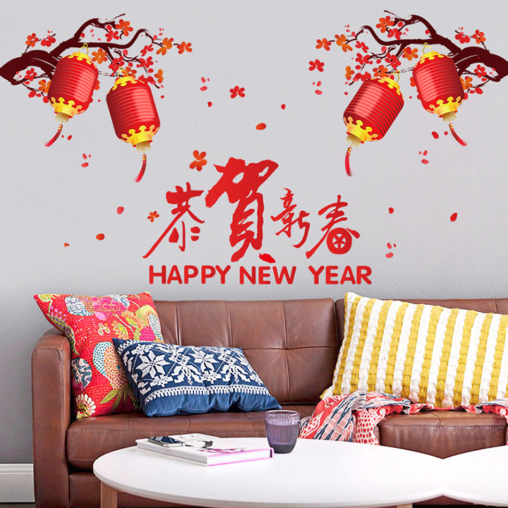 Decal LUVINA trang trí tết- đào pháo đỏ