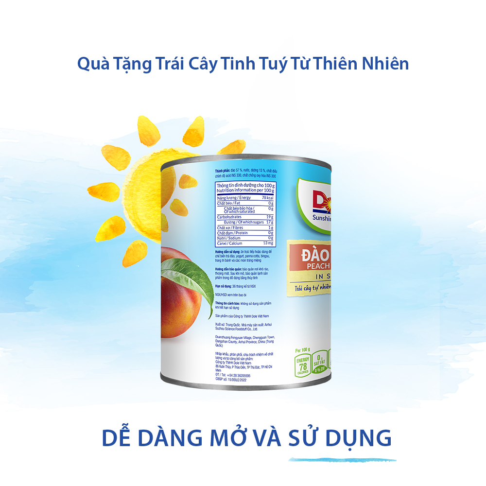 [MUA 2 GIẢM 9%][VOUCHER 50K ĐƠN 209K]Đào Tươi Dole 820g