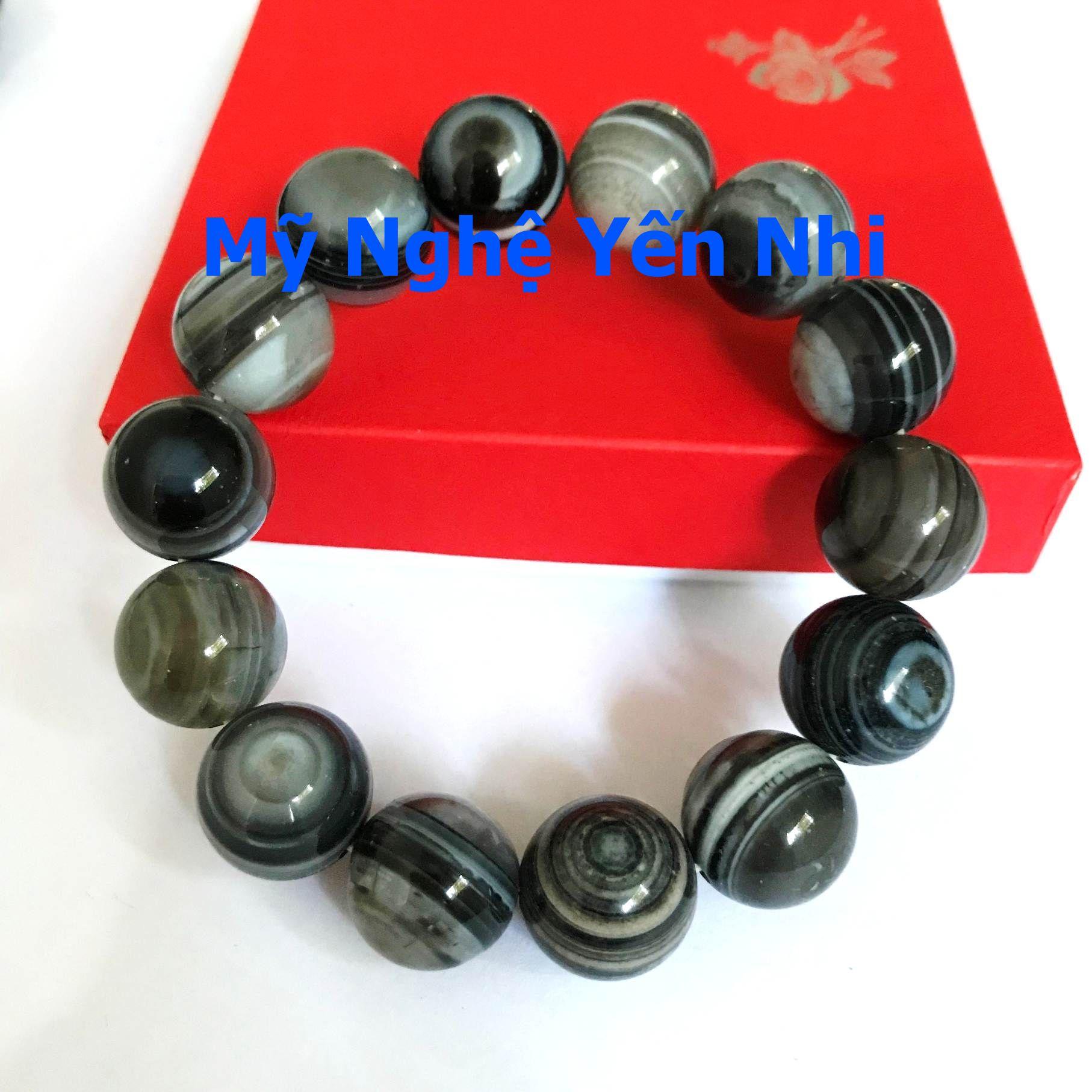 Vòng tay Mã não vân Mắt hạt 14mm