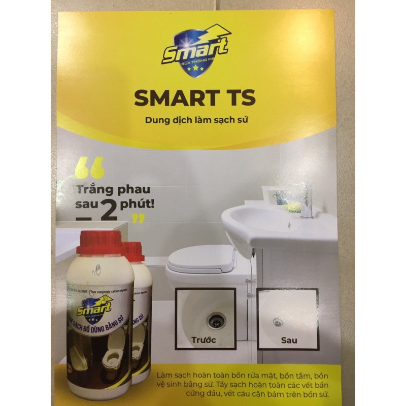 Smart TS- Nước tẩy rửa làm sạch đồ dùng bằng sứ như chậu rửa, bồn cầu... siêu nhanh, siêu sạch chai 500ml, Công ty đã ra mẫu mới chai dẹt.