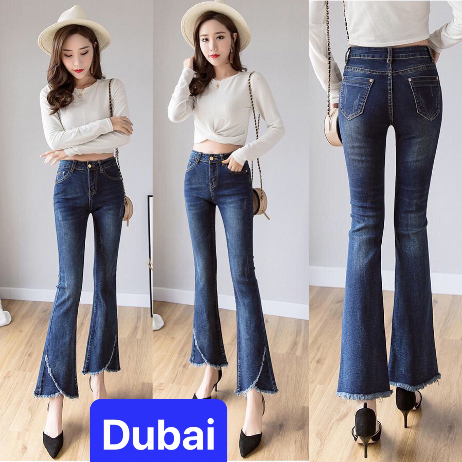 QUẦN JEAN NỮ CHẤT BÒ XANH ỐNG LOE BASS ULZZANG LƯNG CAO NÂNG MÔNG SEOUL CAO CẤP DB-82 - DUBAI FASHION