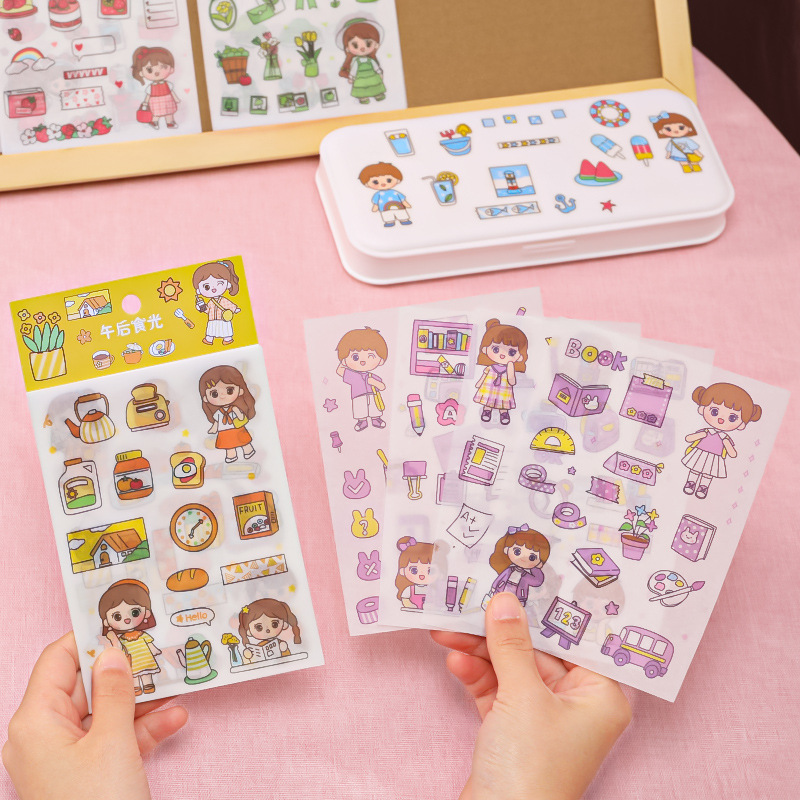 Túi 4 tấm sticker dán cô bé nhiều chủ đề