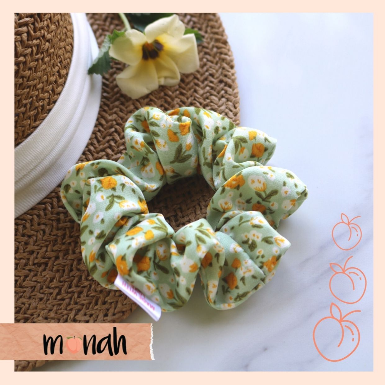 [HCM]Dây buộc tóc cột tóc scrunchie lụa Hàn hoa xanh mát mẻ